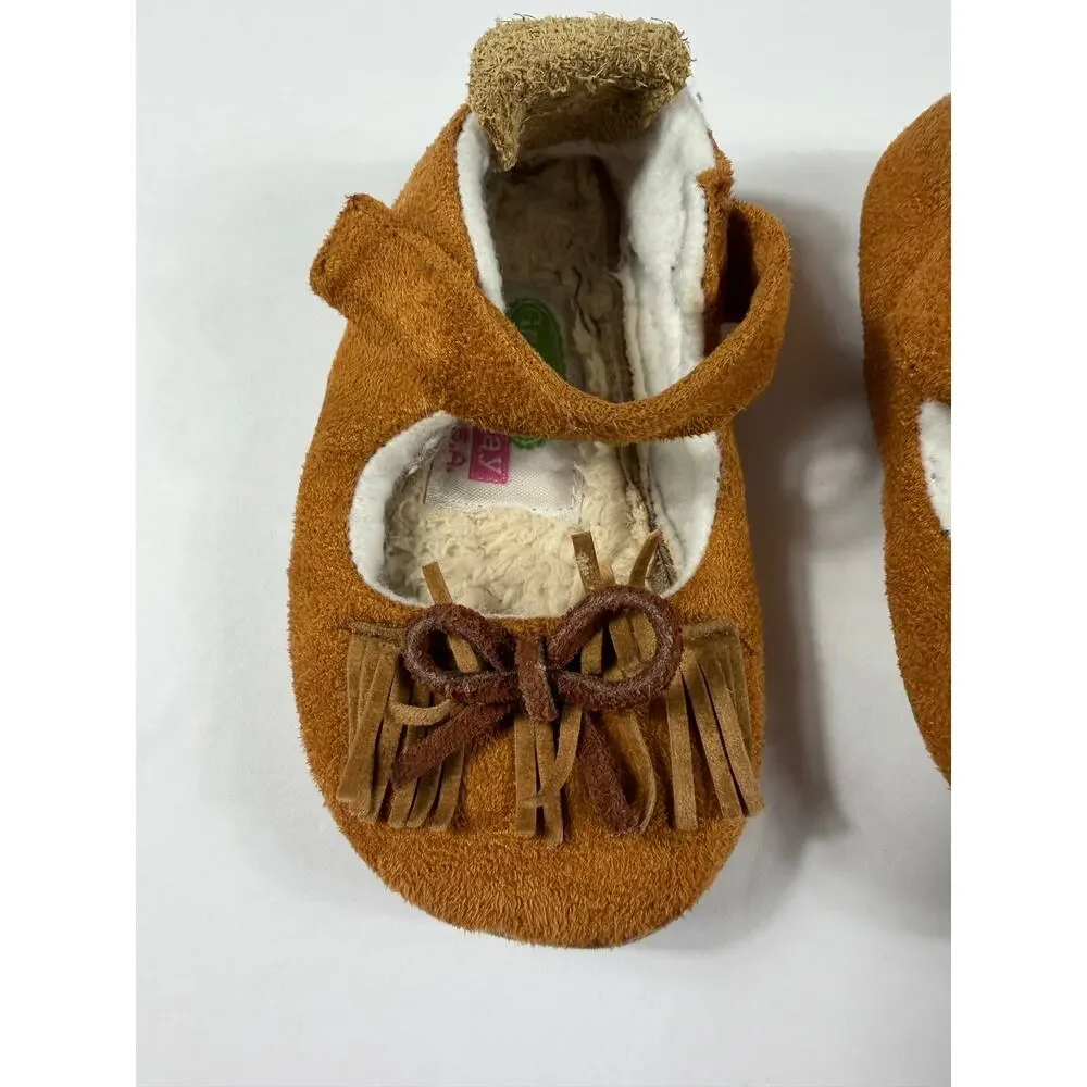 Gracious May Suede Mary Jane Moccasins Camel Brown 6–12 Months